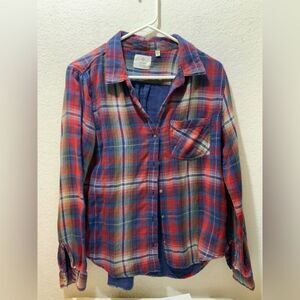 DYLAN Long Sleeve Red Black White Plaid Flannel Shirt Ultra Soft Women's Size M